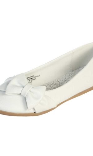 Ivory Pearl or White Infant & Girl’s Flat Shoes with Side Bow