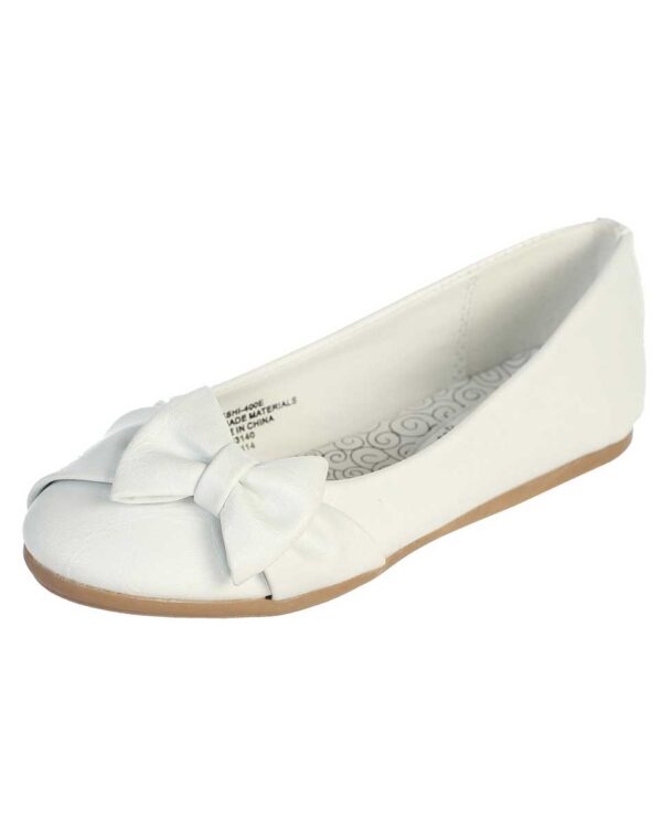 Ivory Pearl or White Infant & Girl’s Flat Shoes with Side Bow