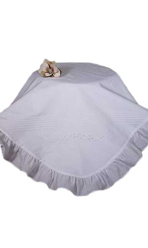 Hand Embroidered Cotton Christening Blanket with Ruffle