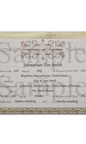 Customized Baptism Certificate with Gold Foil Leafing Border