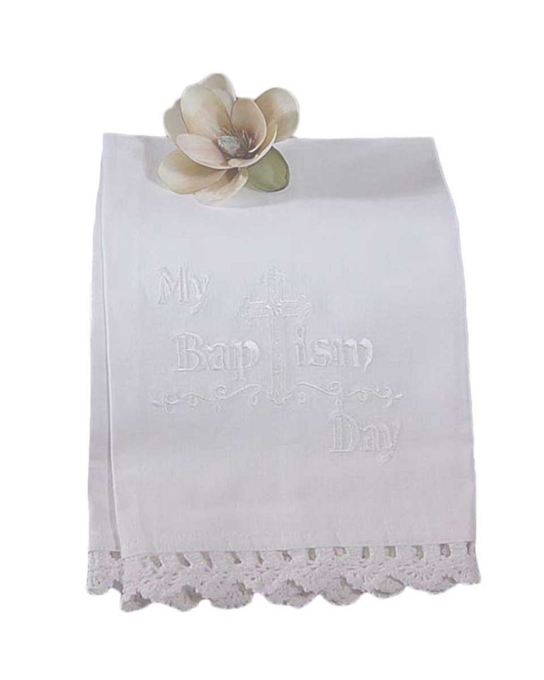 100 White Cotton Christening Towel Baptism Towel with Lace