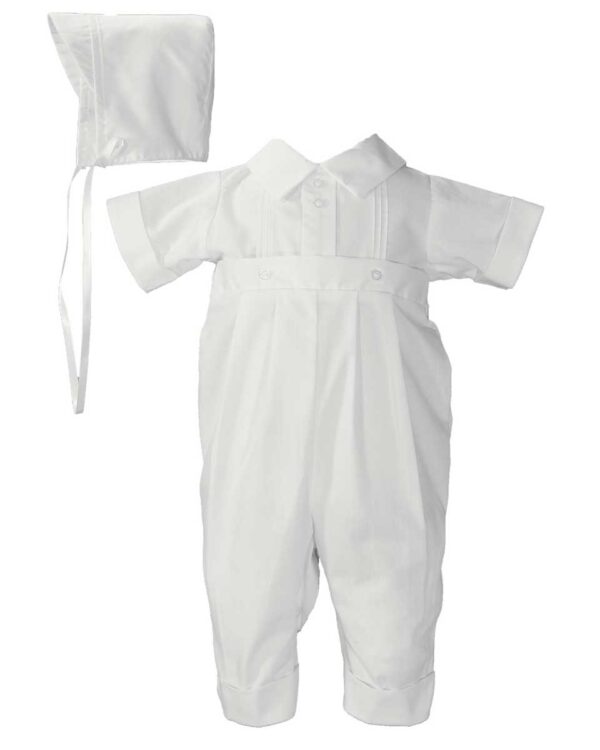Boys Poly Cotton One Piece Christening Baptism Coverall with Pin Tucking