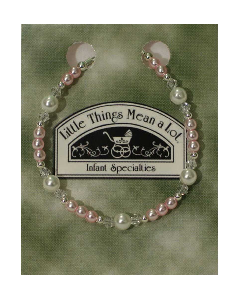 Adjustable Pink Pearl, Crystal and Sterling Silver Bracelet