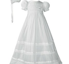 Girls Cotton Short Sleeve Dress Christening Baptism Gown with Lace and Ribbon