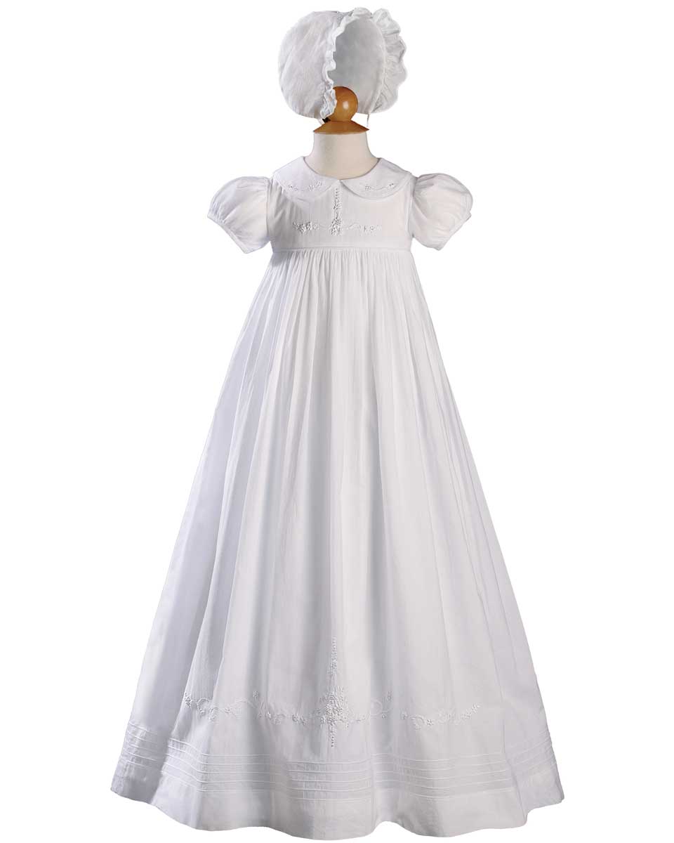 Girls 33" Short Sleeve Gown with Hand Embroidery