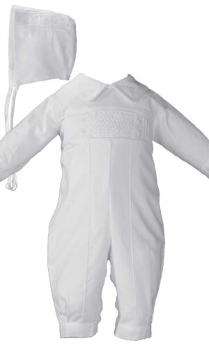 Boys Long Sleeve Cotton Hand Smocked Pin Tucked Christening Baptism Coverall
