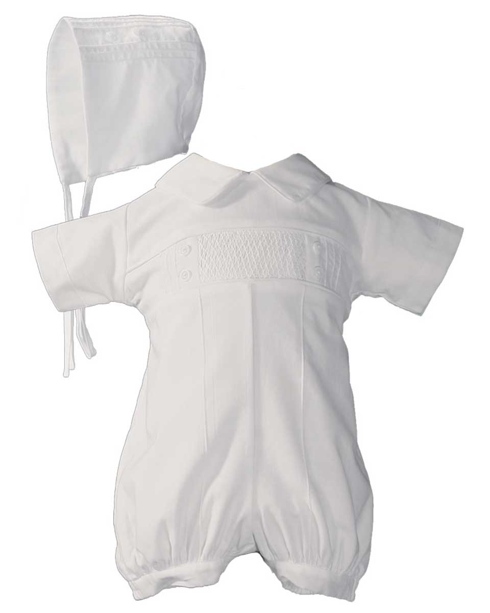 Baby Boys White Cotton Smocked Baptism Outfit Set