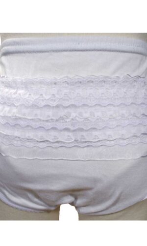 Baby Girls White Poly Cotton Knit Rumba Diaper Cover Bloomers with Lace