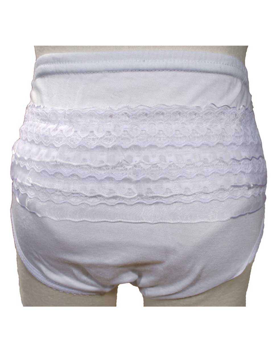 Baby Girls White Poly Cotton Knit Rumba Diaper Cover Bloomers with Lace