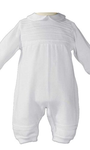 Boys Cotton Knit White Christening Baptism Coverall