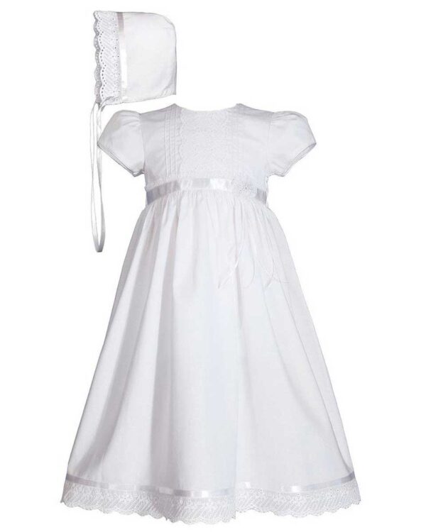 Girls 24? Cotton Dress Christening Gown Baptism Gown with Lace and Ribbon