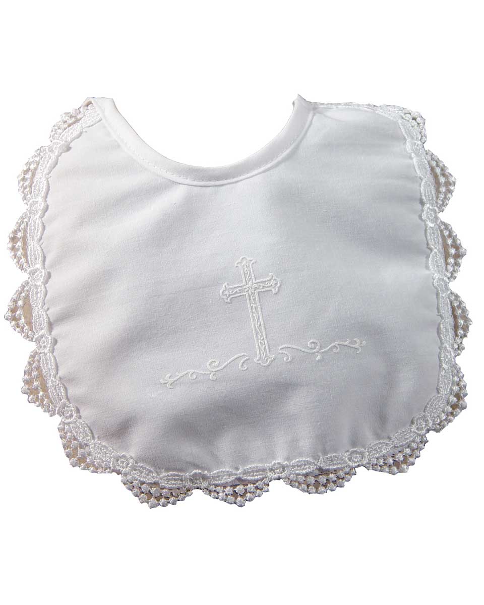 Girls Polycotton Bib with Screened Cross and Venise Edge