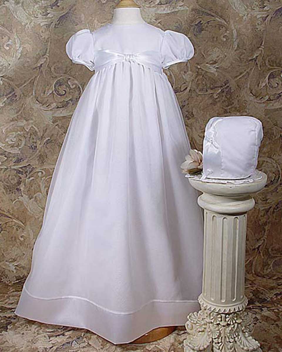 Girls 31? Poly Cotton Organza Christening Gown with Bonnet and Slip
