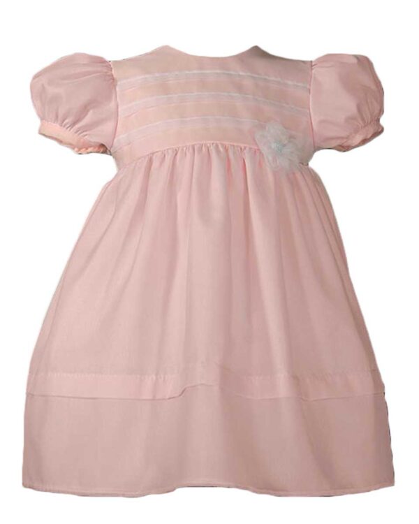 Girls 16? Pink Organza Overlay Christening Gown with Pin Tucking