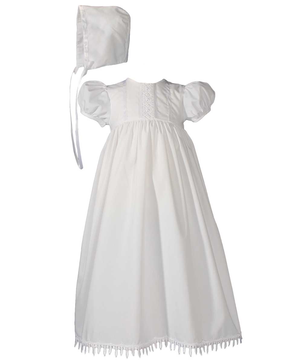 Girls 24? Poly Cotton Teardrop Lace Christening Baptism Gown with Bonnet