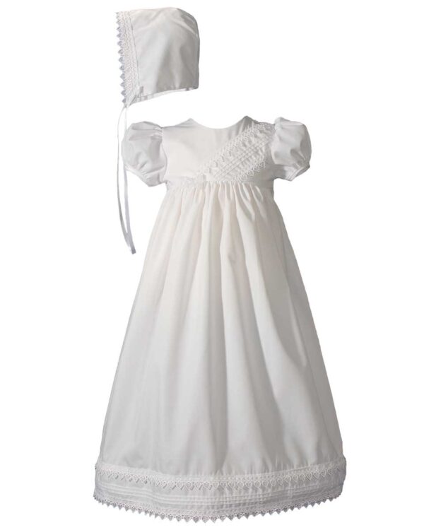 Girls Heart Trimmed Cotton Blend Christening Gown with Bonnet