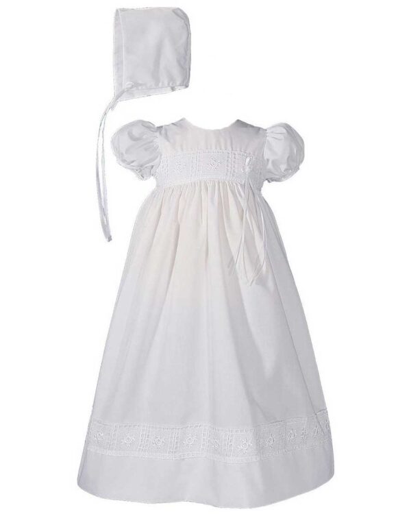 Girls 24? Poly Cotton Christening Baptism Gown with Rose Lace and Bonnet