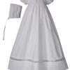 Girls 30? Poly Cotton Christening Gown with Organza Ruching Accents and Bonnet