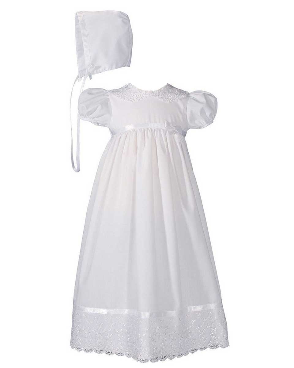 Girls 24? Poly Cotton Christening Baptism Gown with Lace Collar and Hem
