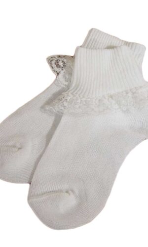 Girls White Anklet Sock with Lace