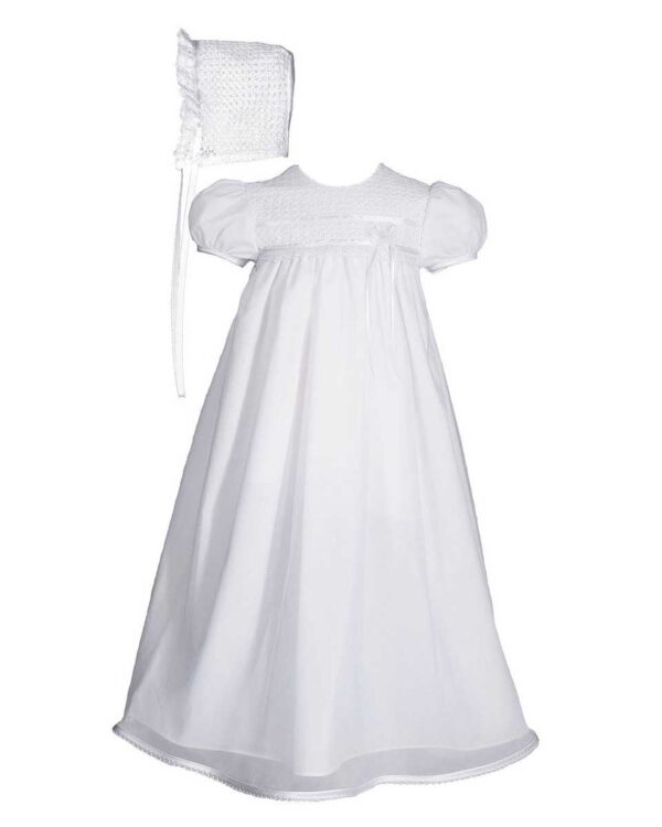 Girls 25? Tricot Overlay Christening Baptism Gown with Tatted Lace Bonnet