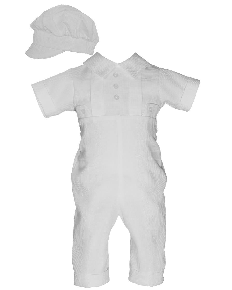 Boys Waffle Pique Christening Baptism Coverall Hat