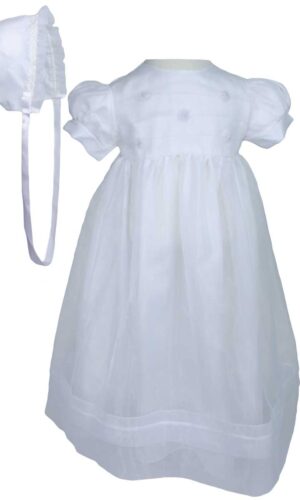 Girls’ White Organza Overlay Gown with Sheer Flowers