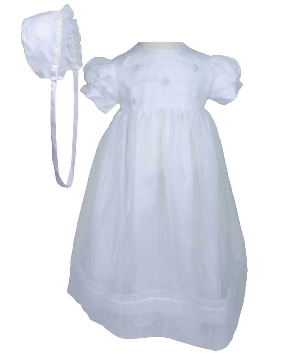 Girls’ White Organza Overlay Gown with Sheer Flowers