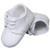 Baby Boys All White Genuine Leather Saddle Oxford Crib Shoe with Perforations