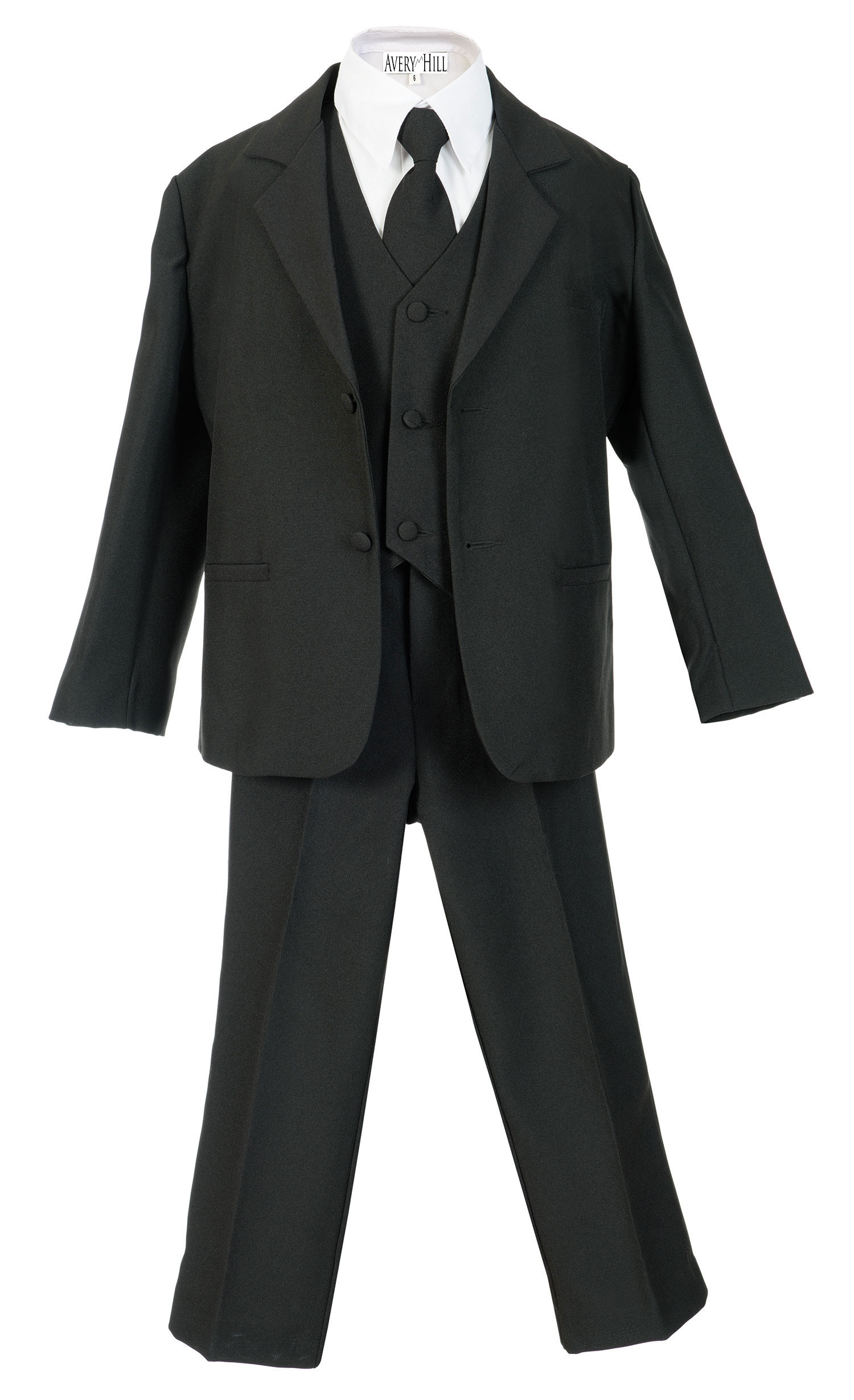 Avery Hill Boys Formal 5 Piece Suit with Shirt and Vest Black - S