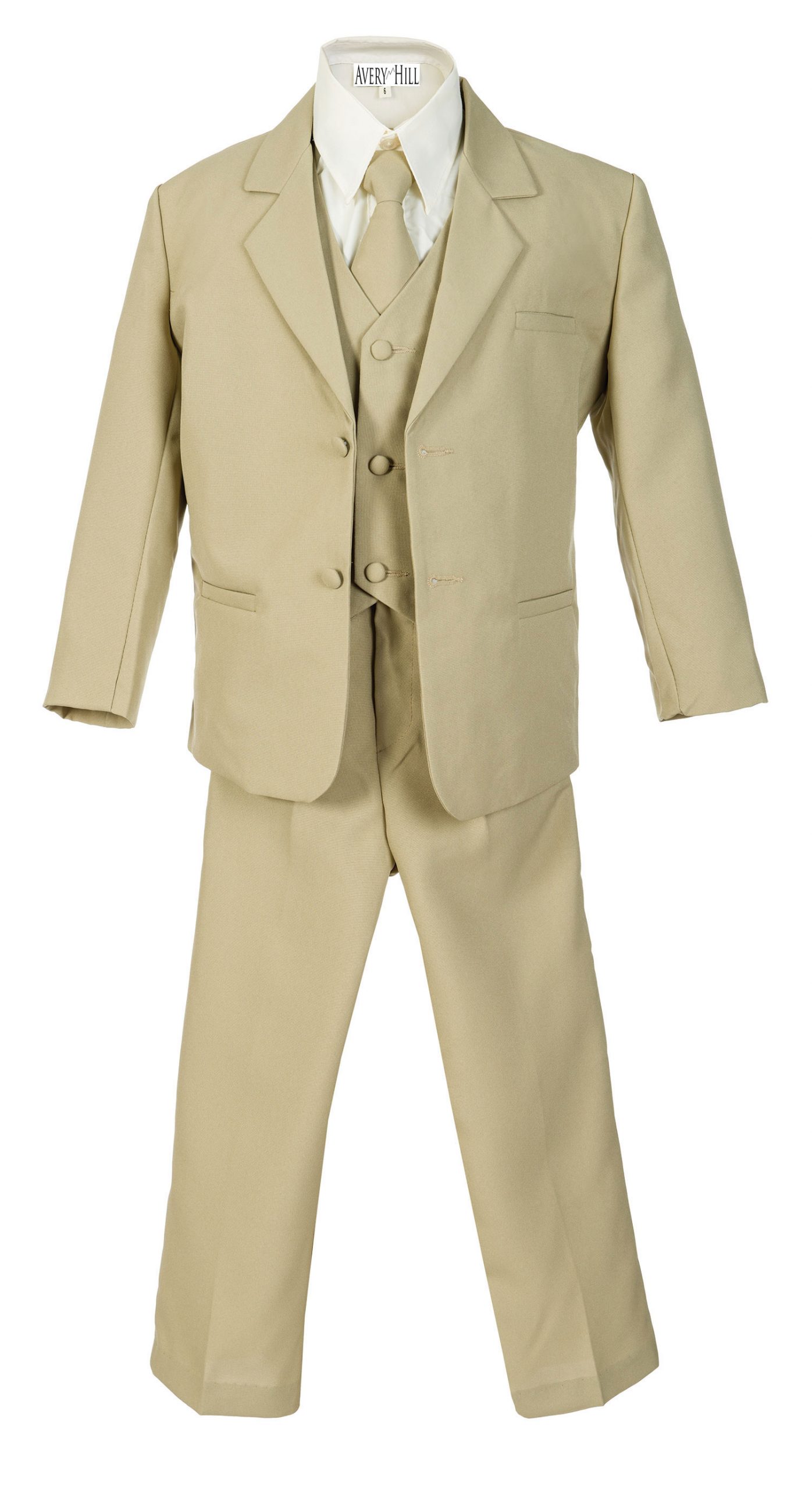 Avery Hill Boys Formal 5 Piece Suit with Shirt and Vest Khaki - M