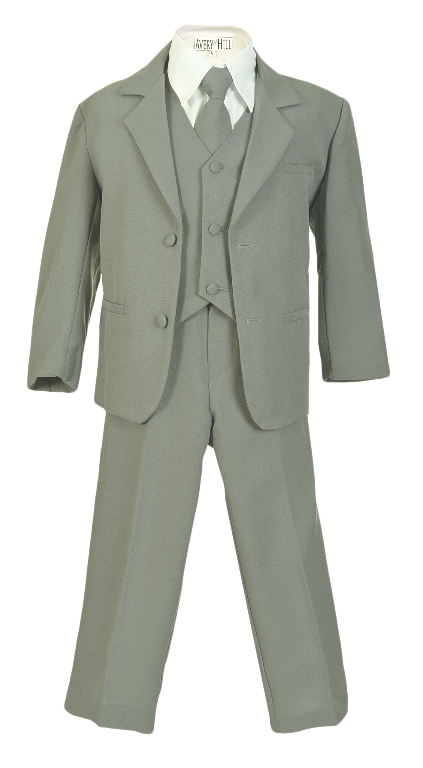 Avery Hill Boys Formal 5 Piece Suit with Shirt and Vest Silver White - M