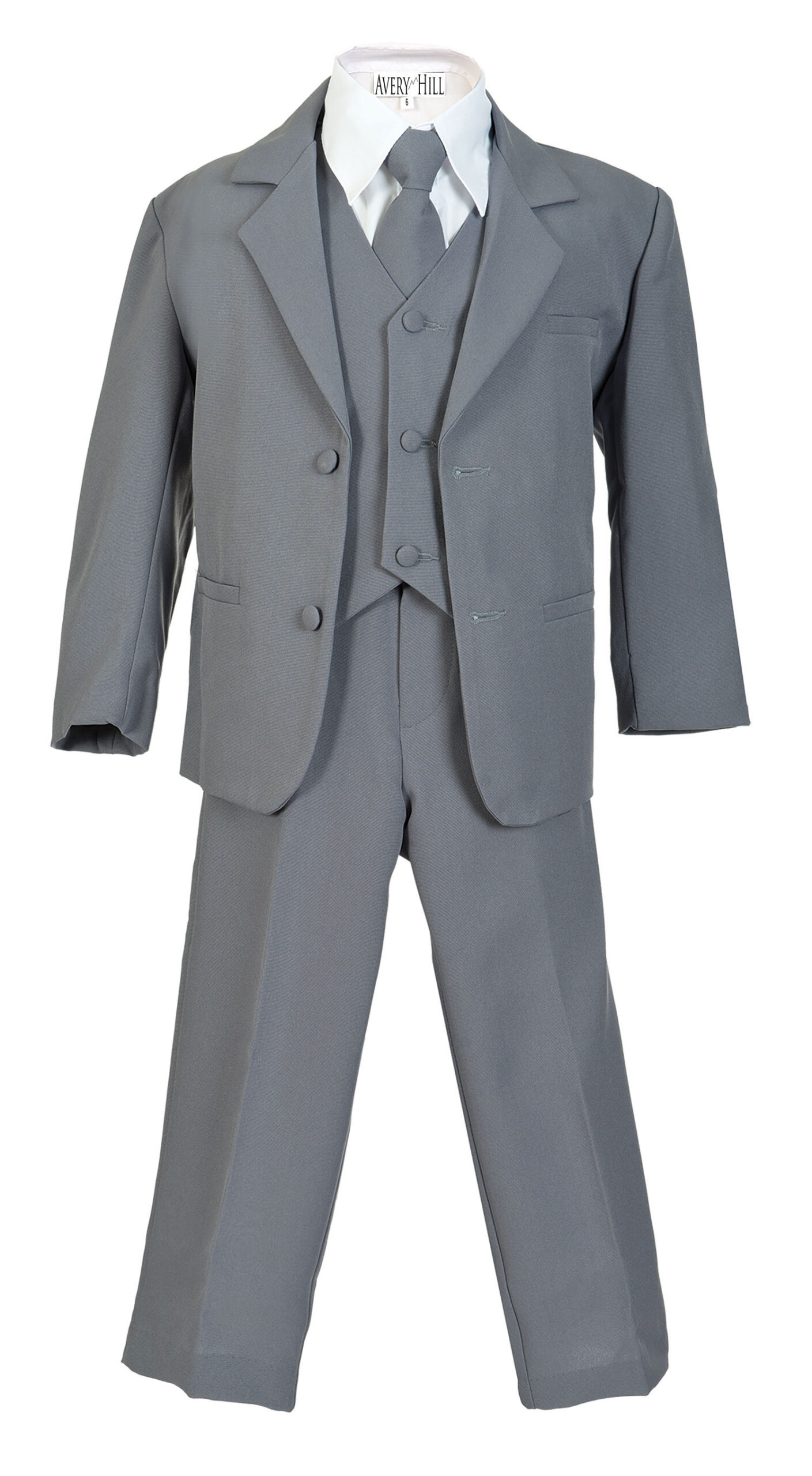 Avery Hill Boys Formal 5 Piece Suit with Shirt and Vest Slate Gray - M