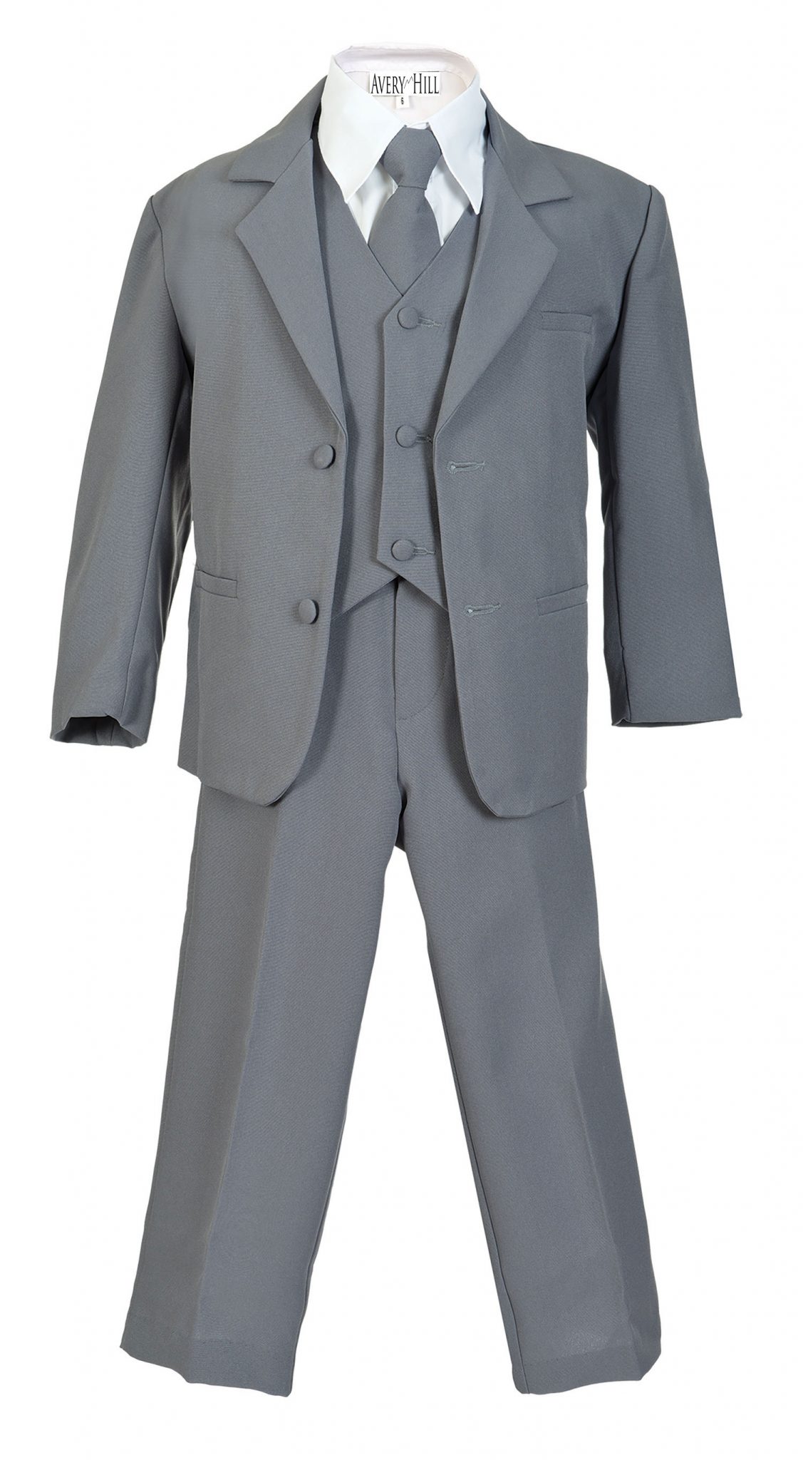 Avery Hill Boys Formal 5 Piece Suit with Shirt and Vest Slate Gray - 18