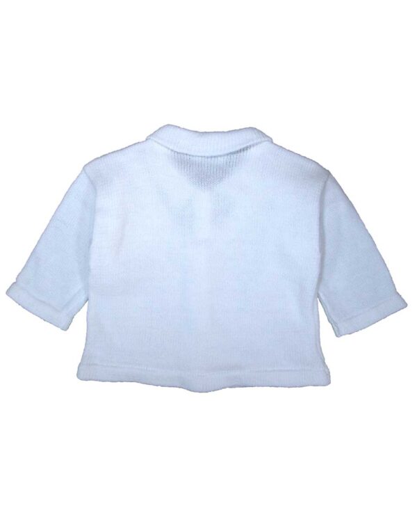 100% Cotton Knit White Boys Infant 3 Piece Collared V-Neck Button Up Look Sweater and Pants with Cap Gift Set