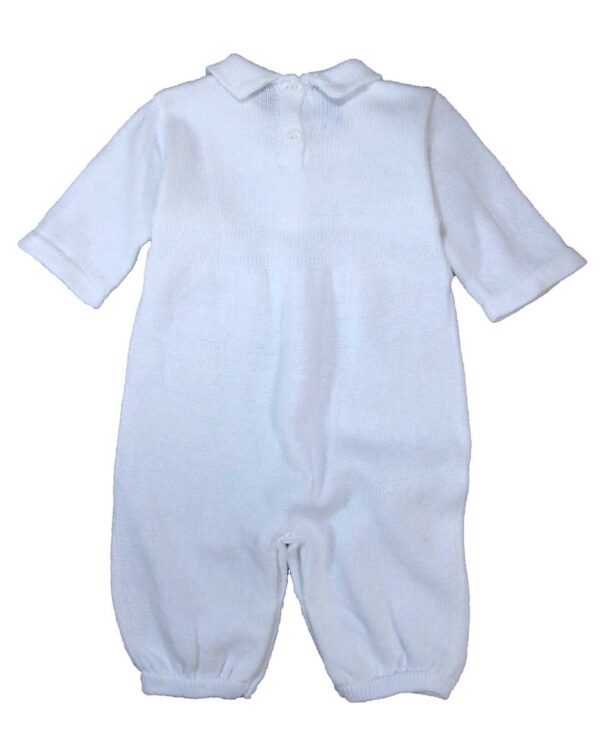100% Cotton Knit White Boys Infant 2 Piece Long Sleeve Collared Romper with Cap Gift Set