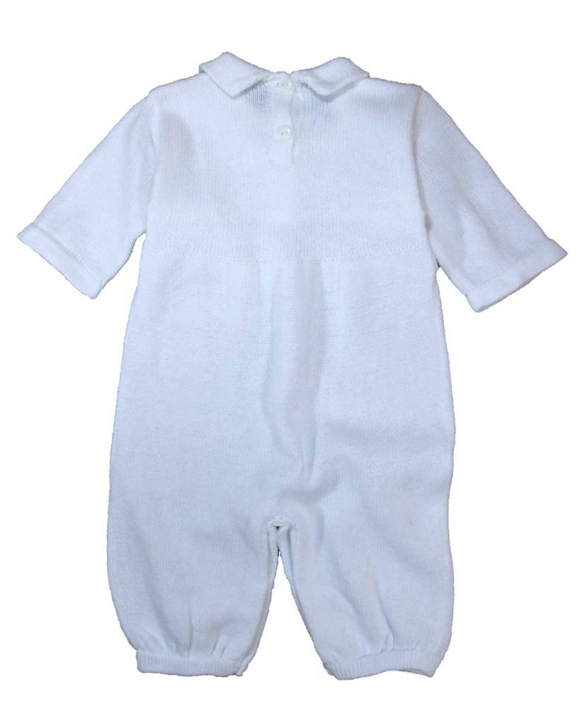 100 Cotton Knit White Boys Infant 2 Piece Long Sleeve Collared Romper