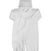 Boy’s White Cotton Knit Christening Baptism Longall w/ White, Blue, or Gold Cross and Hat