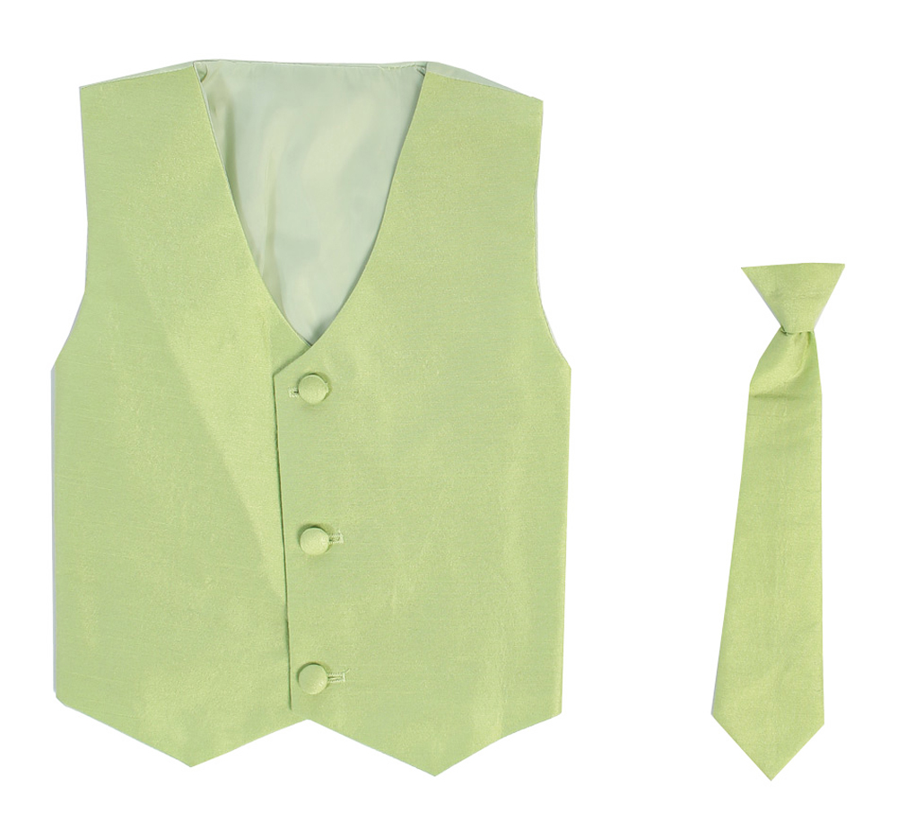 Vest and Clip On Baby Boy Necktie set - APPLE GREEN - 2T/3T