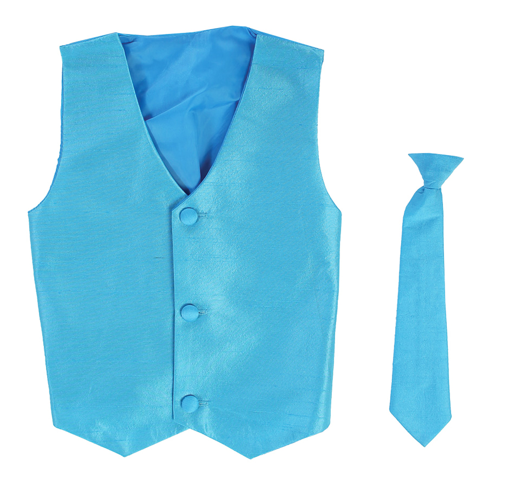 Vest and Clip On Baby Boy Necktie set - AQUA - 4T