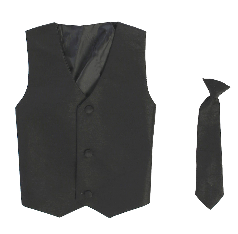 Vest and Clip On Boy Necktie set - BLACK - 4/5