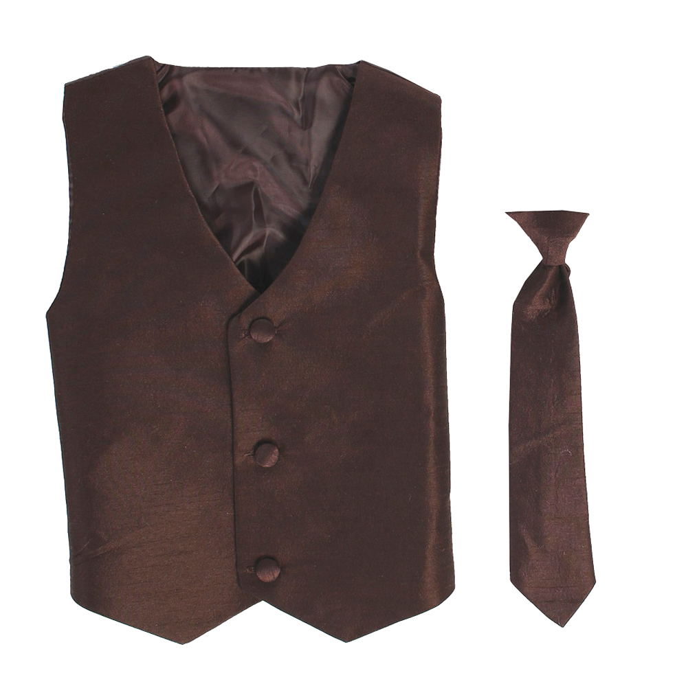 Vest and Clip On Boy Necktie set - BROWN - 4/5