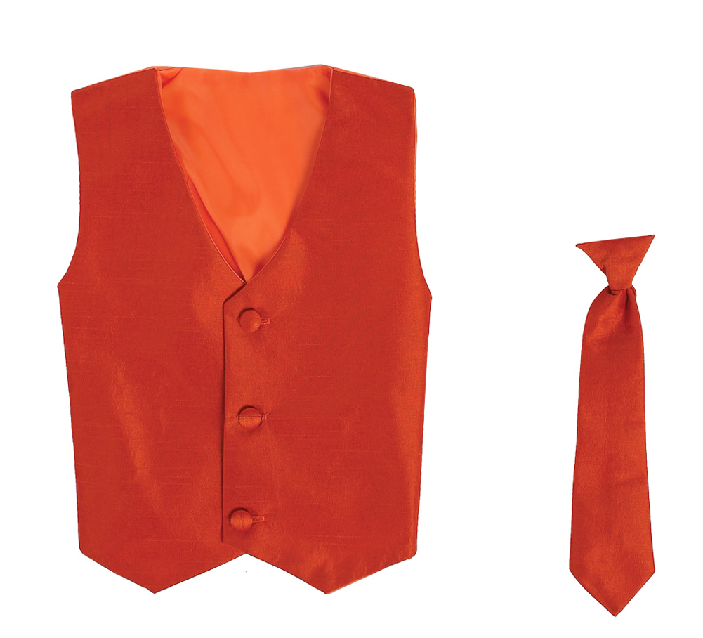 Vest and Clip On Boy Necktie set - BURNT ORANGE - 4/5