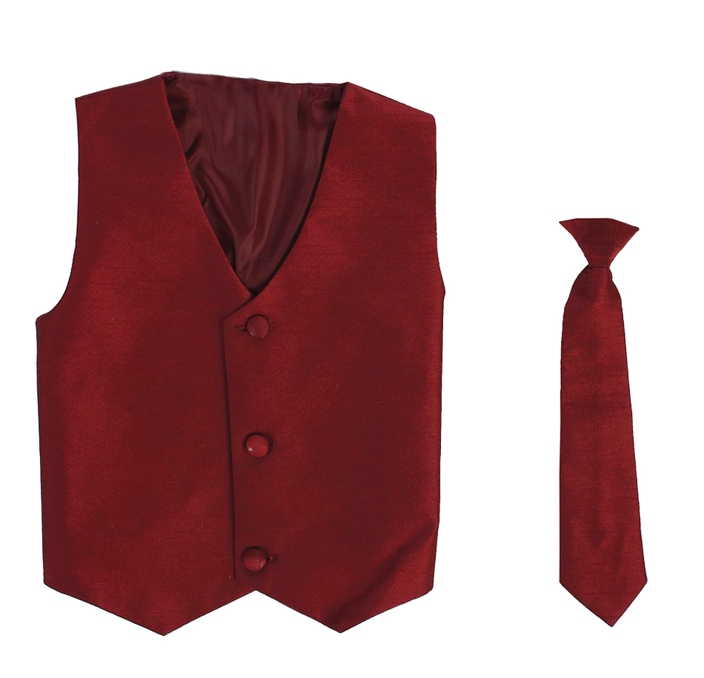 Vest and Clip On Baby Boy Necktie set - BURGUNDY - 2T/3T