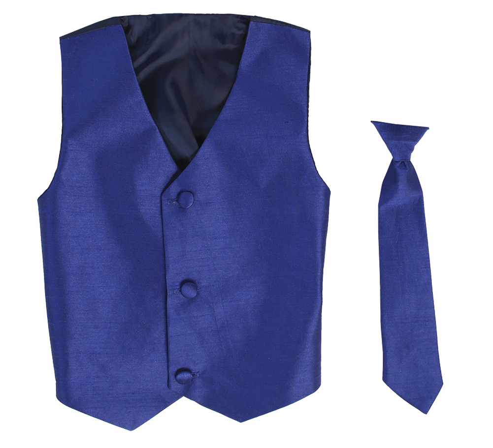 Vest and Clip On Boy Necktie set - ROYAL - 4/5
