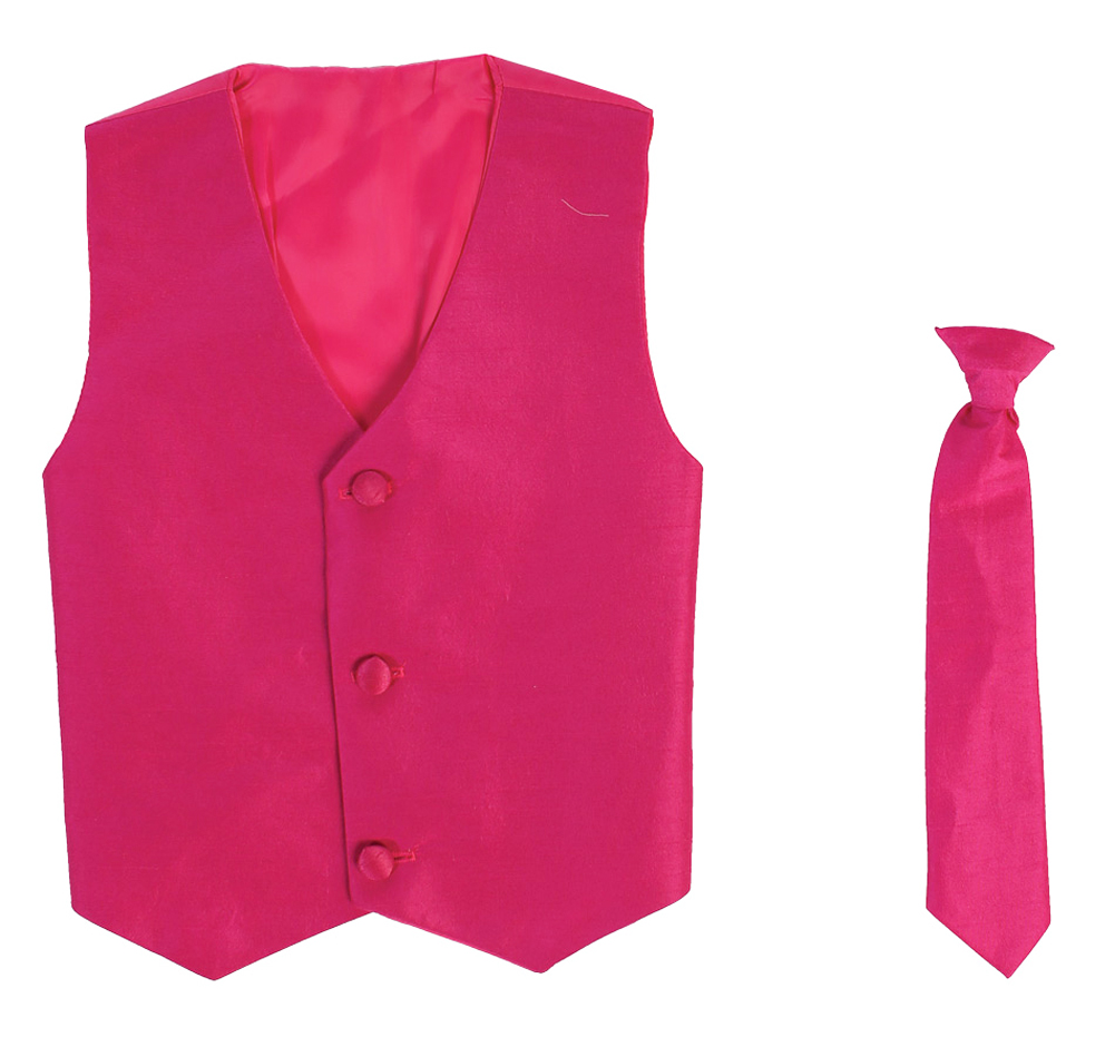 Vest and Clip On Boy Necktie set - FUCHSIA - 4/5