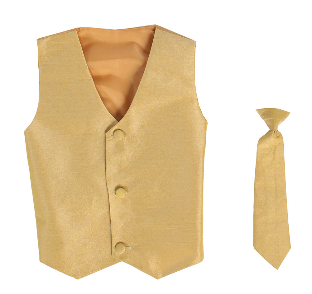 Vest and Clip On Baby Boy Necktie set - GOLD - 2T/3T
