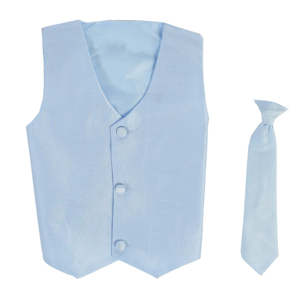 Vest and Clip On Boy Necktie set - LIGHT BLUE - 12/14