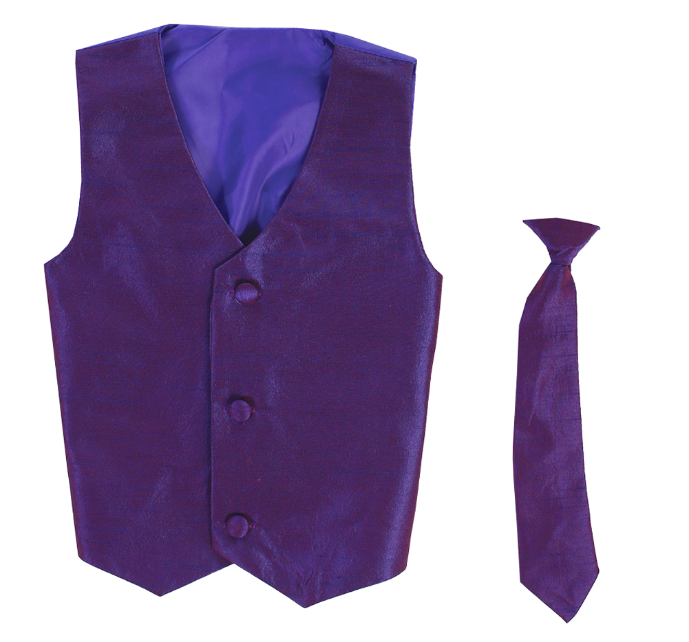 Vest and Clip On Boy Necktie set - PURPLE - 4/5