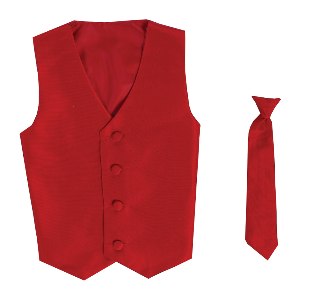 Vest and Clip On Boy Necktie set - RED - 6/7